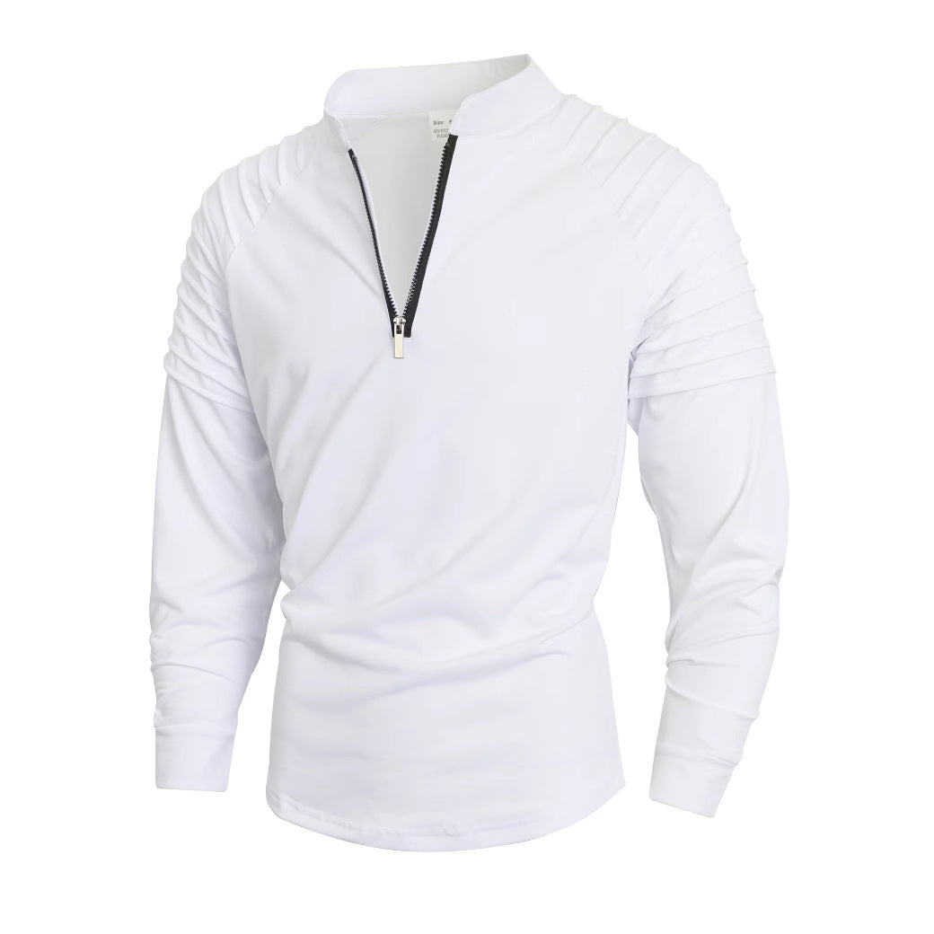 Street-Wave Men's Zip Neck Long Sleeve Shirt With Stand Collar For Active Comfort And Style