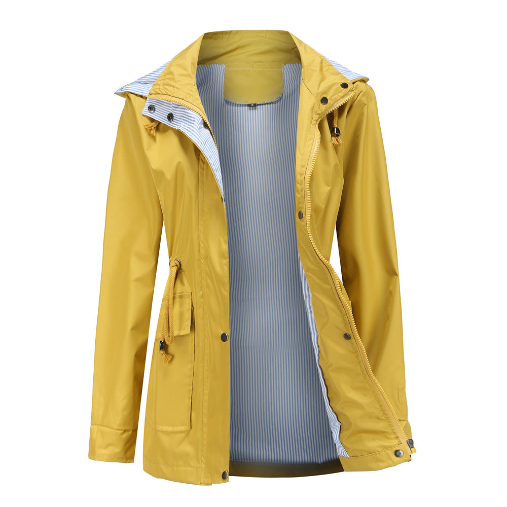 Street-wave Womens Waterproof Rain Jacket With Hood And Adjustable Drawstring Waist