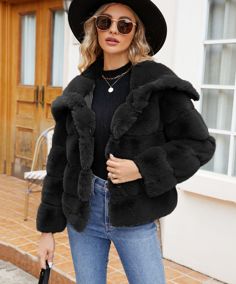Street-wave Women's Fleece Puff Jacket With Hood For Cozy Warmth And Modern Style