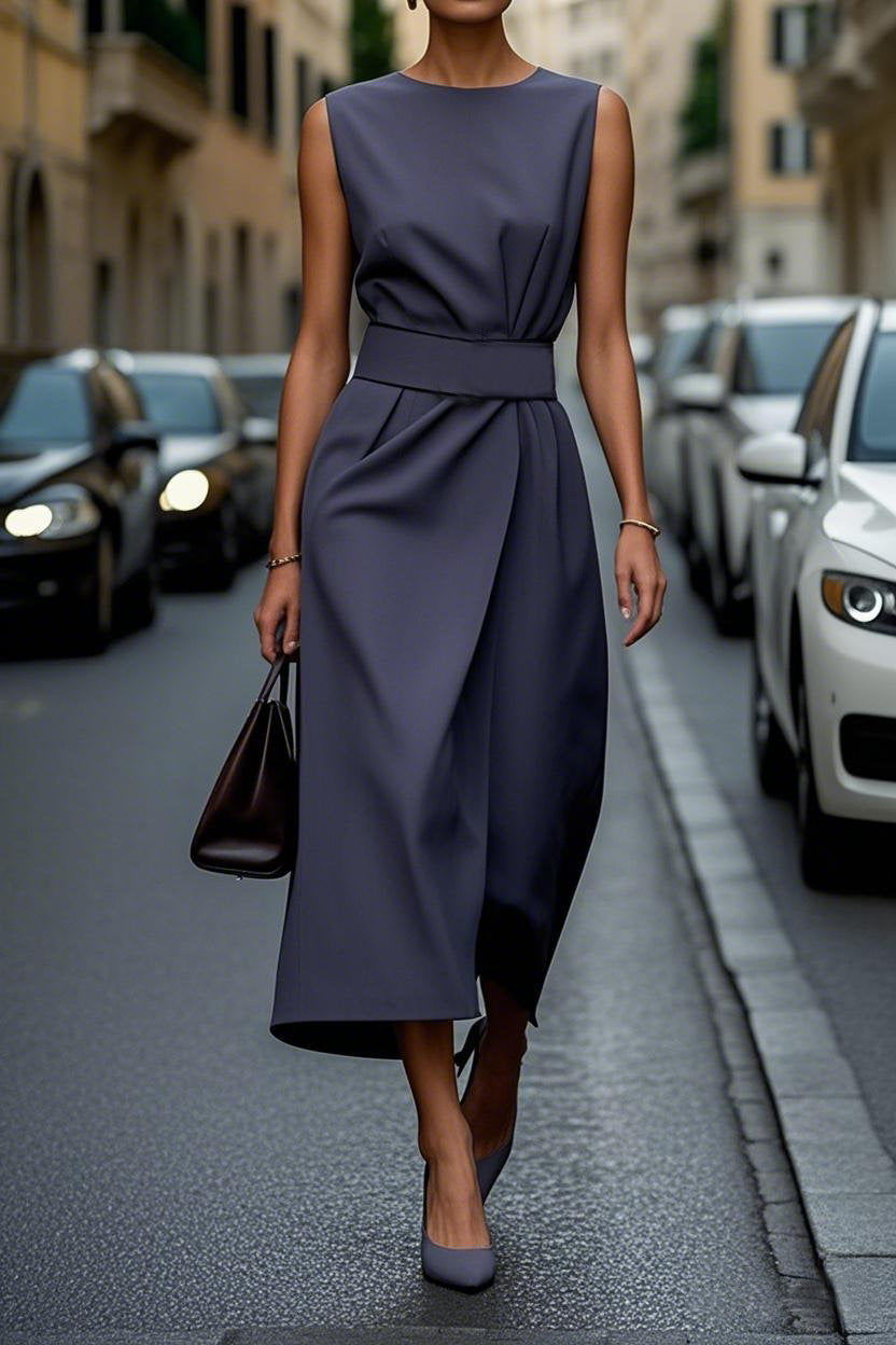 Street Wave Elegant Maxi Dress With Belt For Women Flowy Fit Luxurious Comfort Timeless Evening Wear