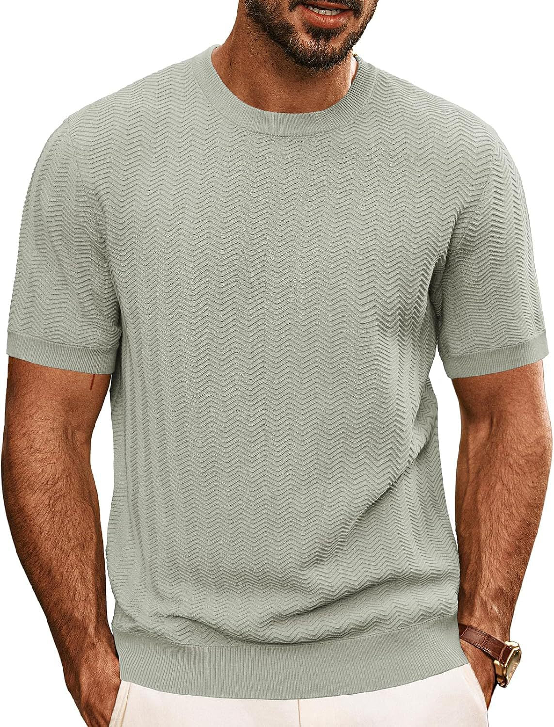 Men's Structured Knit Crewneck T Shirt Streetwave Modern Comfort Versatile Everyday Wear