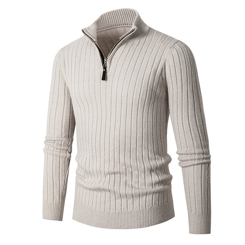 Streetwave Men Elegant Zip Front Rib Knit Sweater For Modern Office And Casual Wear Versatile Everyday