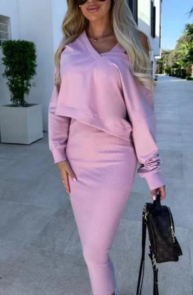 Street-Wave Women Two-Piece Cozy Knit Sweater Dress Set For Casual Everyday Wear