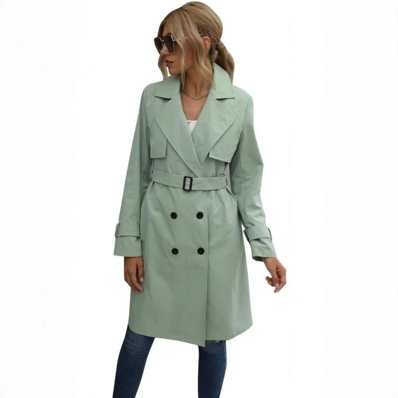 Street Wave Womens Elegant Trench Coat Double Breasted Button Placket Chic Collar For Timeless Style