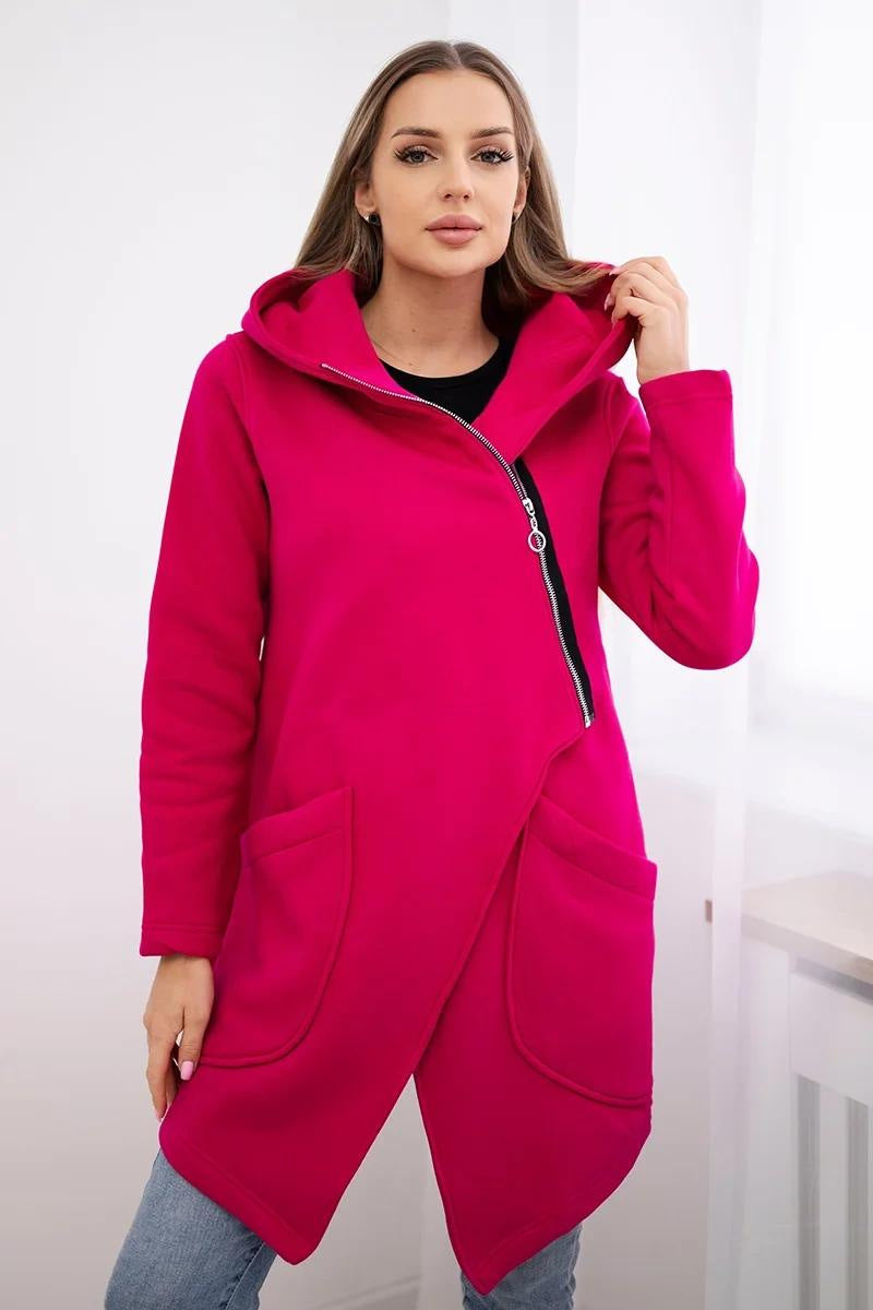 Street-Wave Zip Hoodie Fleece Jacket Mid-Length Warmth With Front Pockets For Women