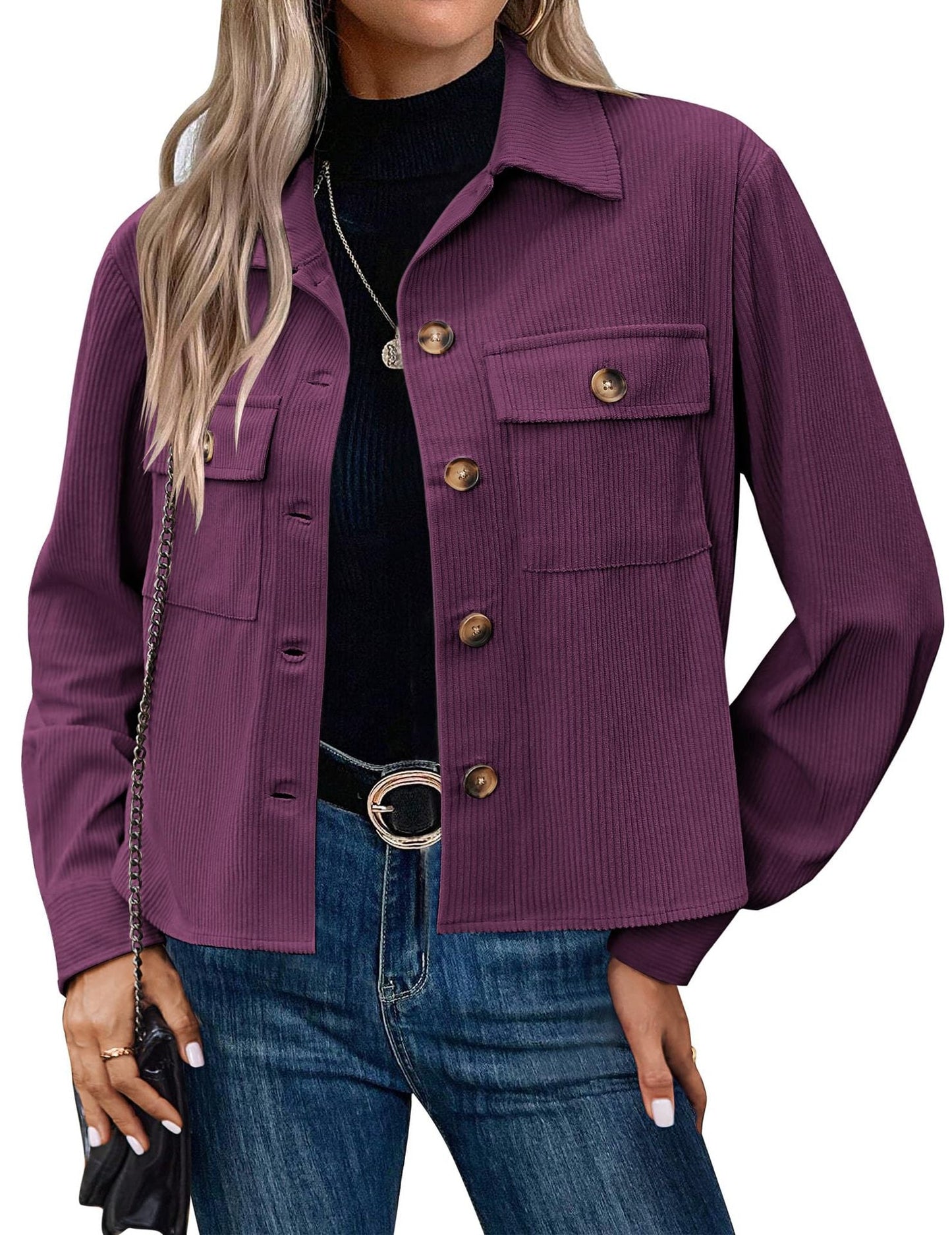 Street-wave Women's Utility Jacket with Durable Corduroy and Multi Pocket Design for Everyday Style