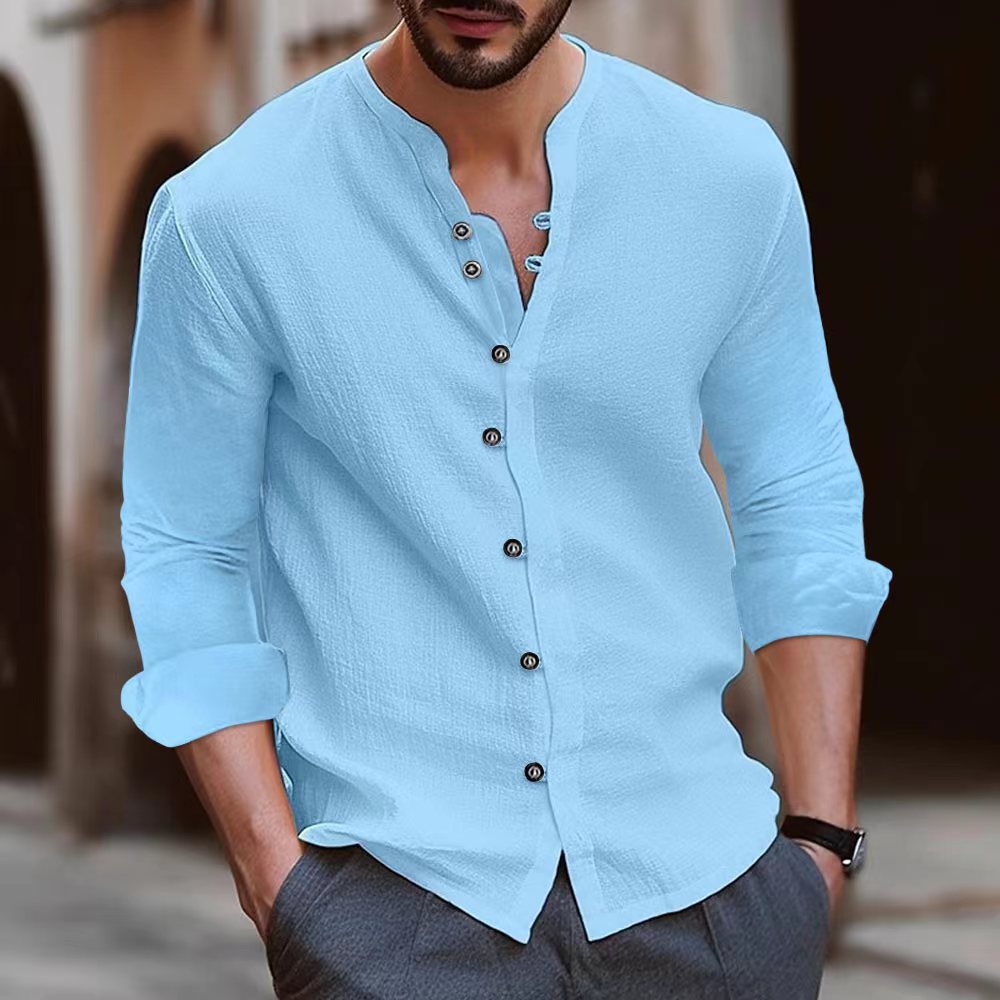 Men's Lightweight Cotton Henley Shirt Street Wave Button Detail For Everyday Stylish Men And Casual Outfits