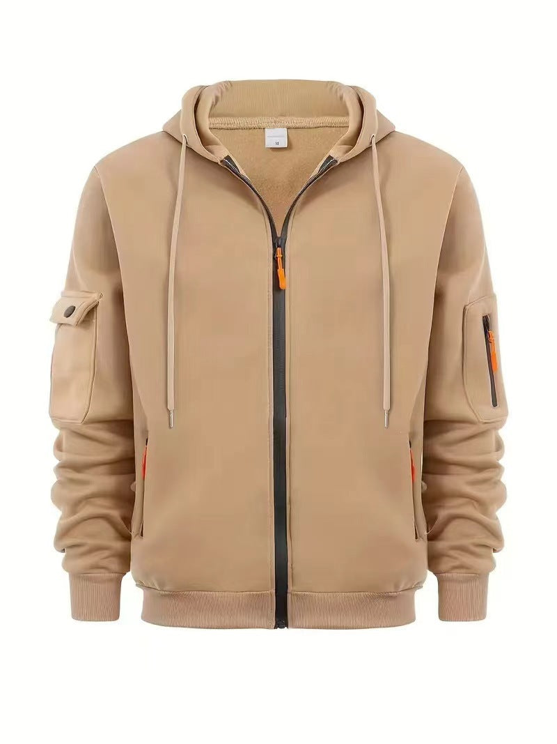 Street-wave Men's Functional Hoodie Jacket With Zip Pockets For Outdoor Warmth And Breathable Comfort