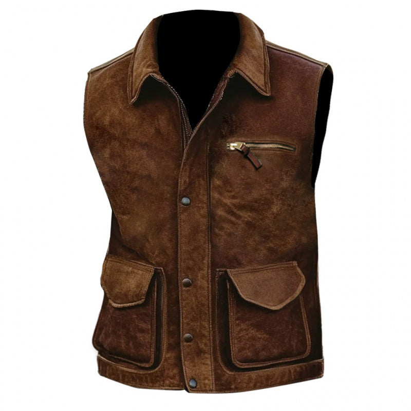 Street Wave Womens Suede Vest With Chest Zip Pocket And Big Pockets Elegant Versatile Transitional Layer