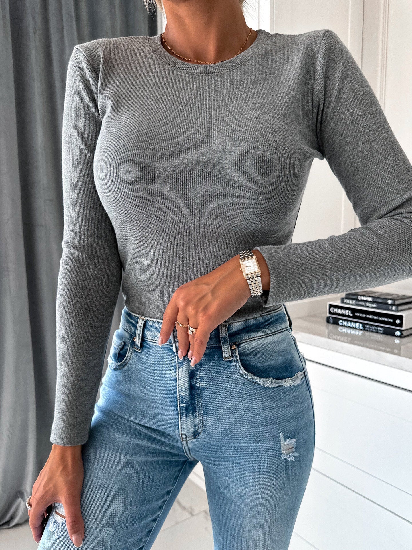 Street Wave Women Structured Textured Long Sleeve Top Slim Fit For Work And Everyday