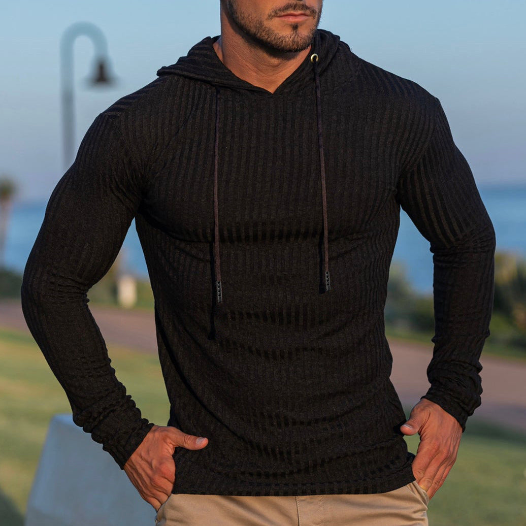 Mens Hoodie With Rib Knit Design Streetwave For Men Cozy Breathable Cotton Blend Everyday Wear