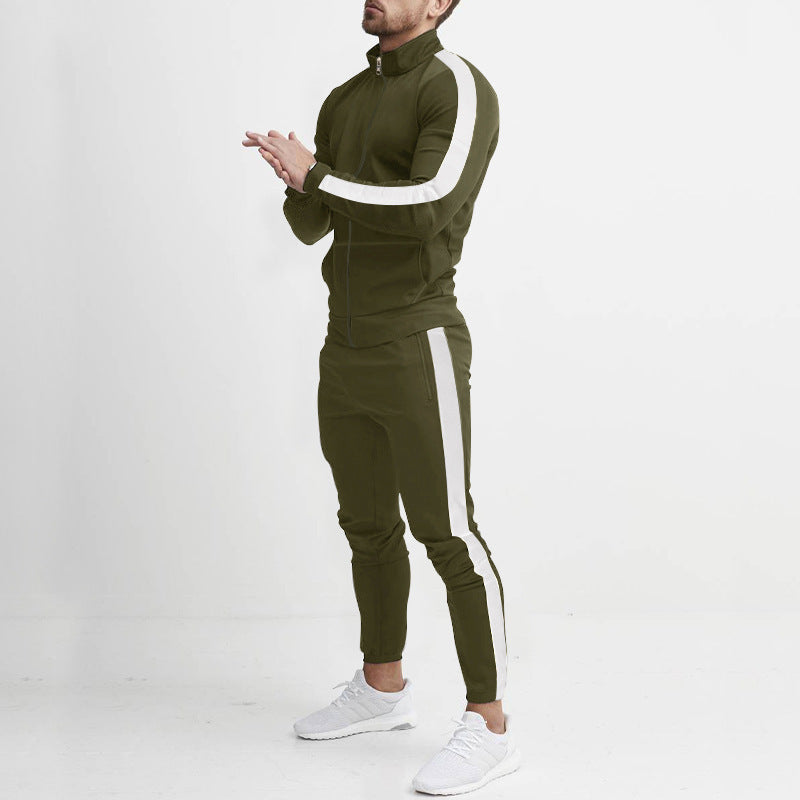 Street Wave Men's Athletic Tracksuit Set With High Collar Zip And Stripe Details For Training