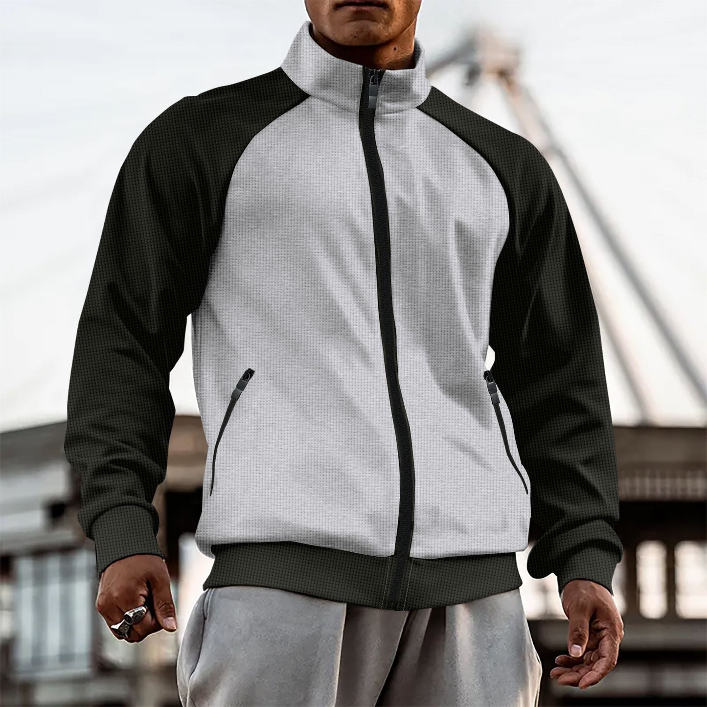 Street-Wave Men's Performance Jacket With Breathable Fabric And Zippered Pockets For Active Urban Living