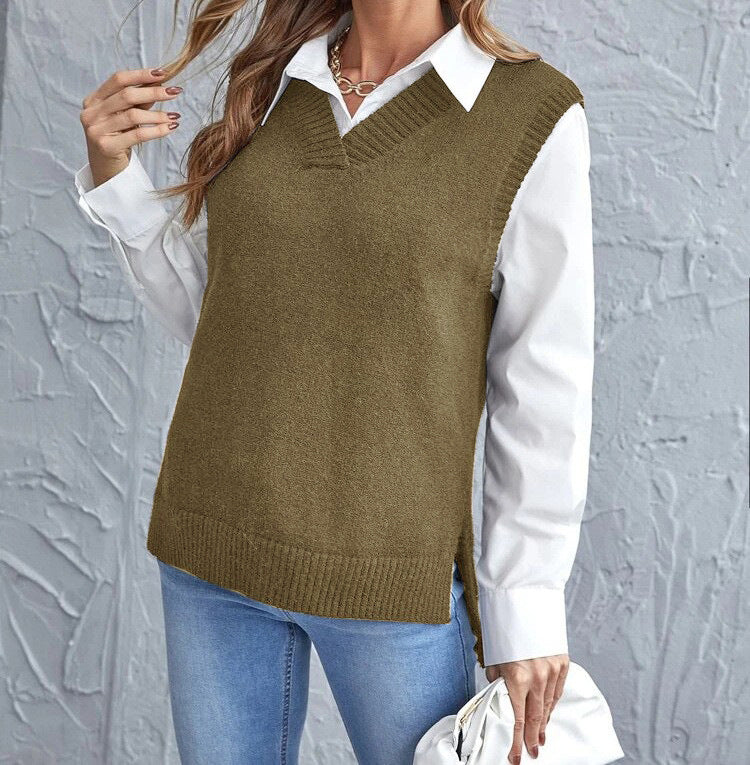 Streetwave Womens Layering Knit Vest V Neck Pullover For Casual Everyday Style Versatile Comfort