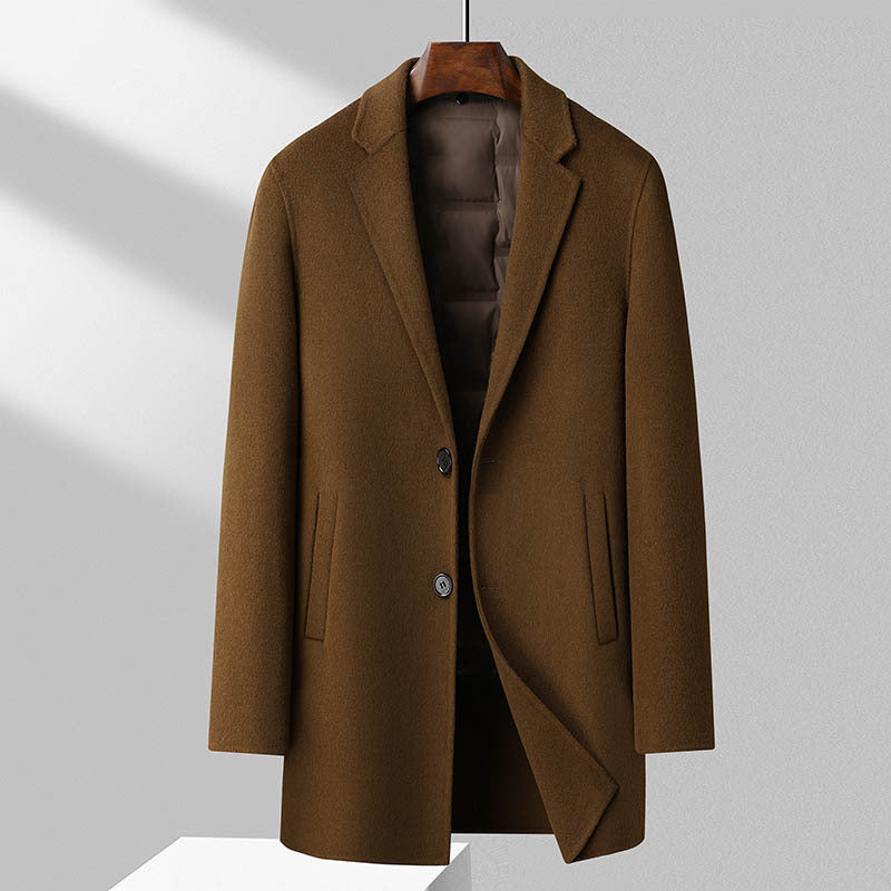 Street-Wave Men's Wool Blend Overcoat with Quilted Lining, Regular Fit, Mid Length, Notched Lapel