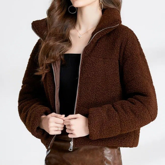 Street-Wave Women Cozy Teddy Jacket With High Collar For Winter Warmth And Style