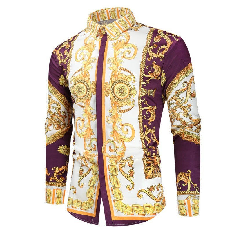 Street-wave Men's Luxury Baroque Shirt With Impressive Ornate Print for Fashion-Forward Men