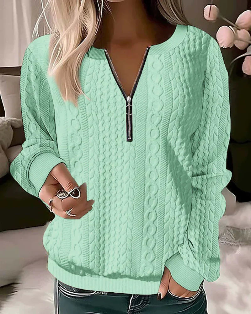 Street-wave Cable Knit Zipper Sweatshirt For Casual Women Cozy Everyday Wear Premium Stylish