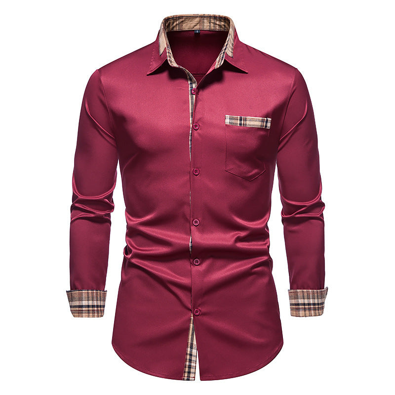 Street-Wave Men's Long Sleeve Shirt With Plaid Collar And Chest Pocket For Smart Casual Office Wear