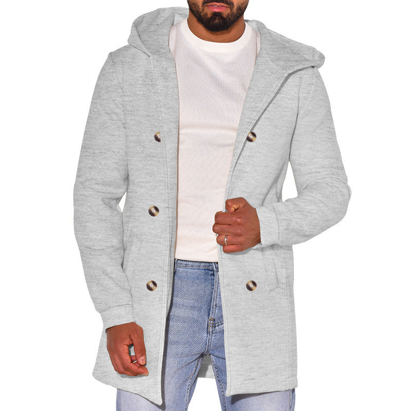 Street-Wave Mens Fashion Coat With Removable Hood And Double Button Placket For Stylish Outdoors