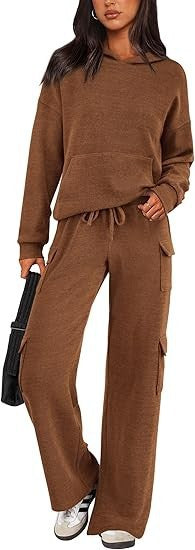 Street Wave Women Cozy Lounge Set With Hood And Wide Leg Pants For Home Comfort