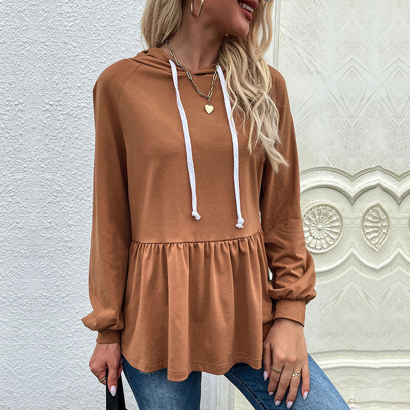 Street Wave Women's Hoodie With Ruffle Detail And Drawstring Neckline For Casual Comfort