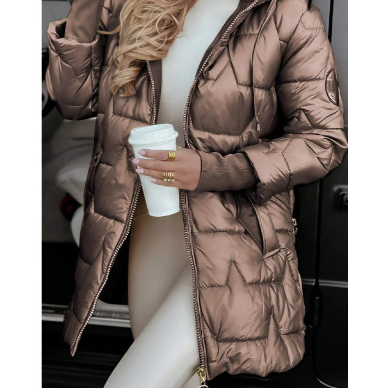 Street-wave Women Longline Quilted Coat With Removable Hood Lining And Side Zip Pockets Stylish Winter Essential