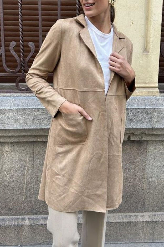 Street-wave Long Suede Trench Coat for Women Premium Soft Suede Warmth and Timeless Style
