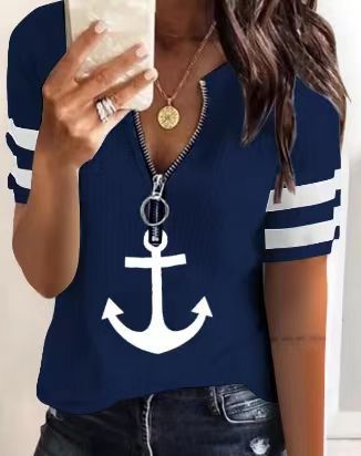 Street Wave Women's Maritime Inspired Zip Pullover With Anchor Motif For Casual Style