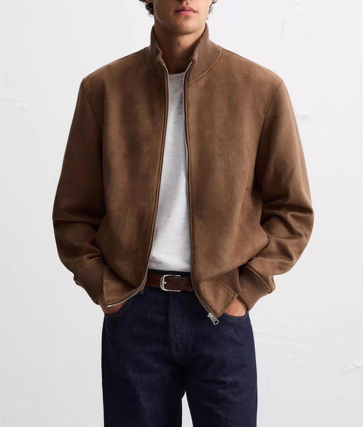 Street-Wave Men Suede-Look Bomber Jacket Breathable Comfort For Urban Style And Everyday Wear
