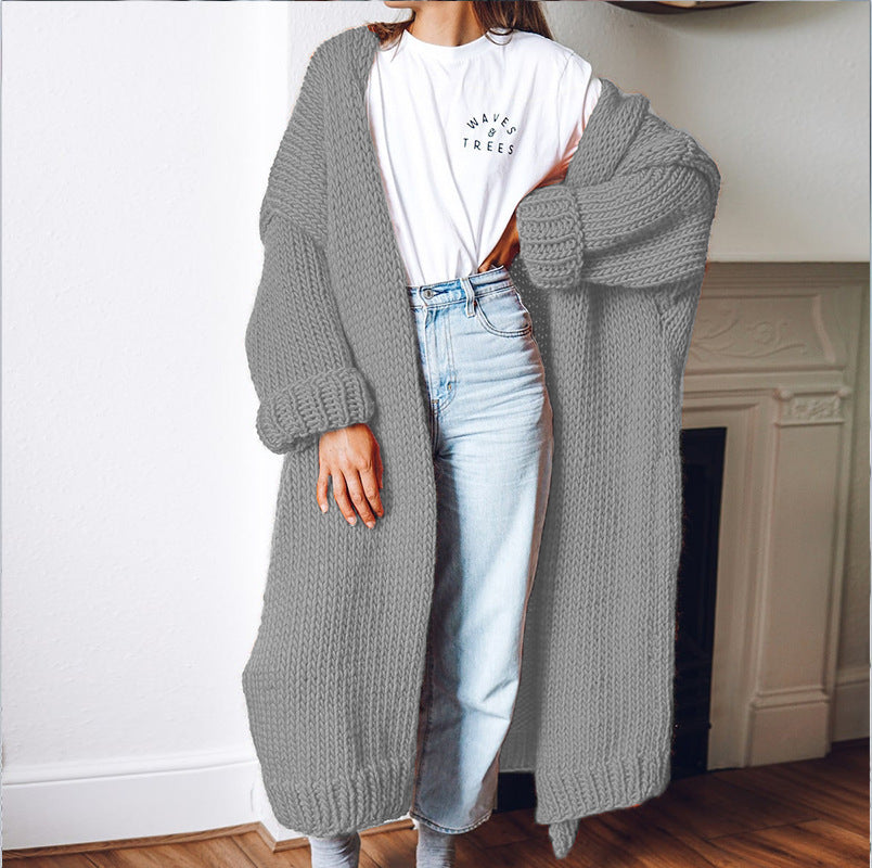 Street Wave Womens Chunky Knit Cardigan Coat With Open Front And Deep Pockets For Comfort