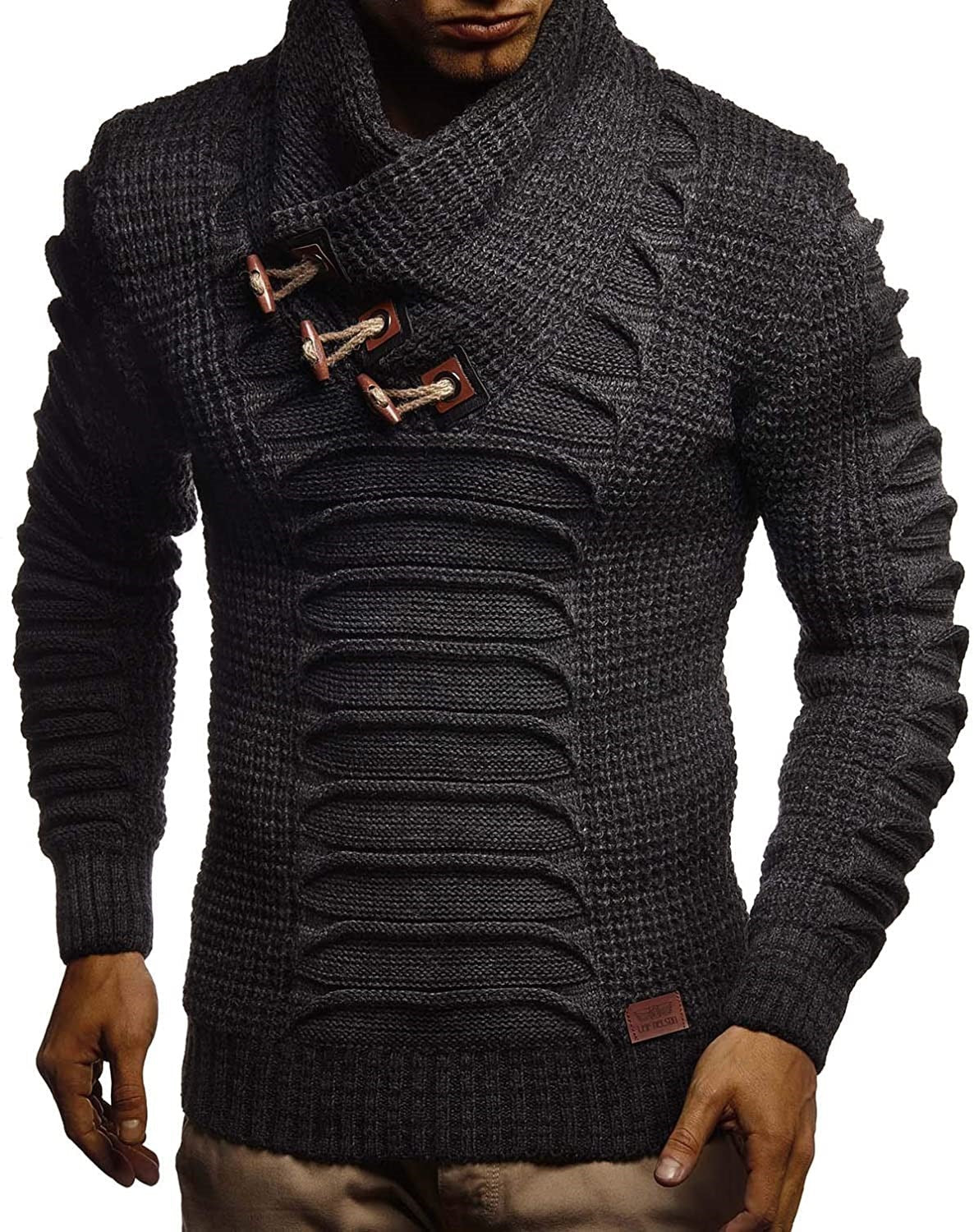 Street-Wave Men's Chunky Knit Sweater With Innovative Shawl Collar For Him Rustic Cozy Warmth