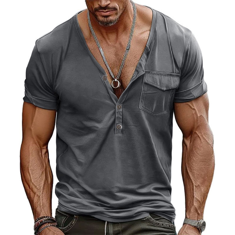 Streetwave Mens Henley T Shirt Short Sleeve With Decorative Chest Pocket Modern Fit