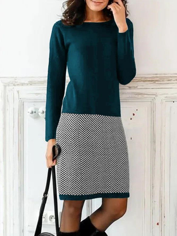 Street-Wave Women Chevron Knit Dress For Elegant Comfort And Chic Officewear Everyday Style
