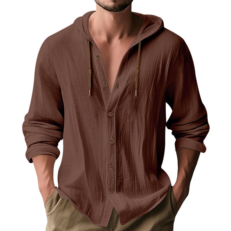 Breathable Cotton Hooded Shirt For Men With Button Front And Adjustable Drawstring Streetwave