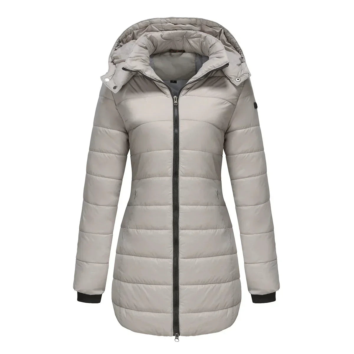 Streetwave Women Insulated Puffer Jacket With Removable Hood And Ribbed Cuffs Mid Length