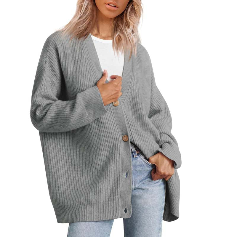 Street-Wave Classic Knit Cardigan For Everyday Women Button Front Cotton-Acrylic Blend Cozy Warmth