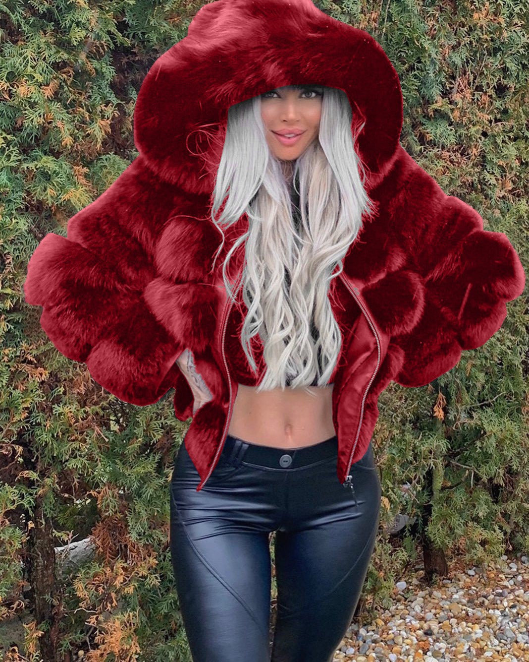 Street-wave Faux Fur Hooded Jacket For Women Sporty Comfort Luxury Outerwear Trendy Everyday Wear