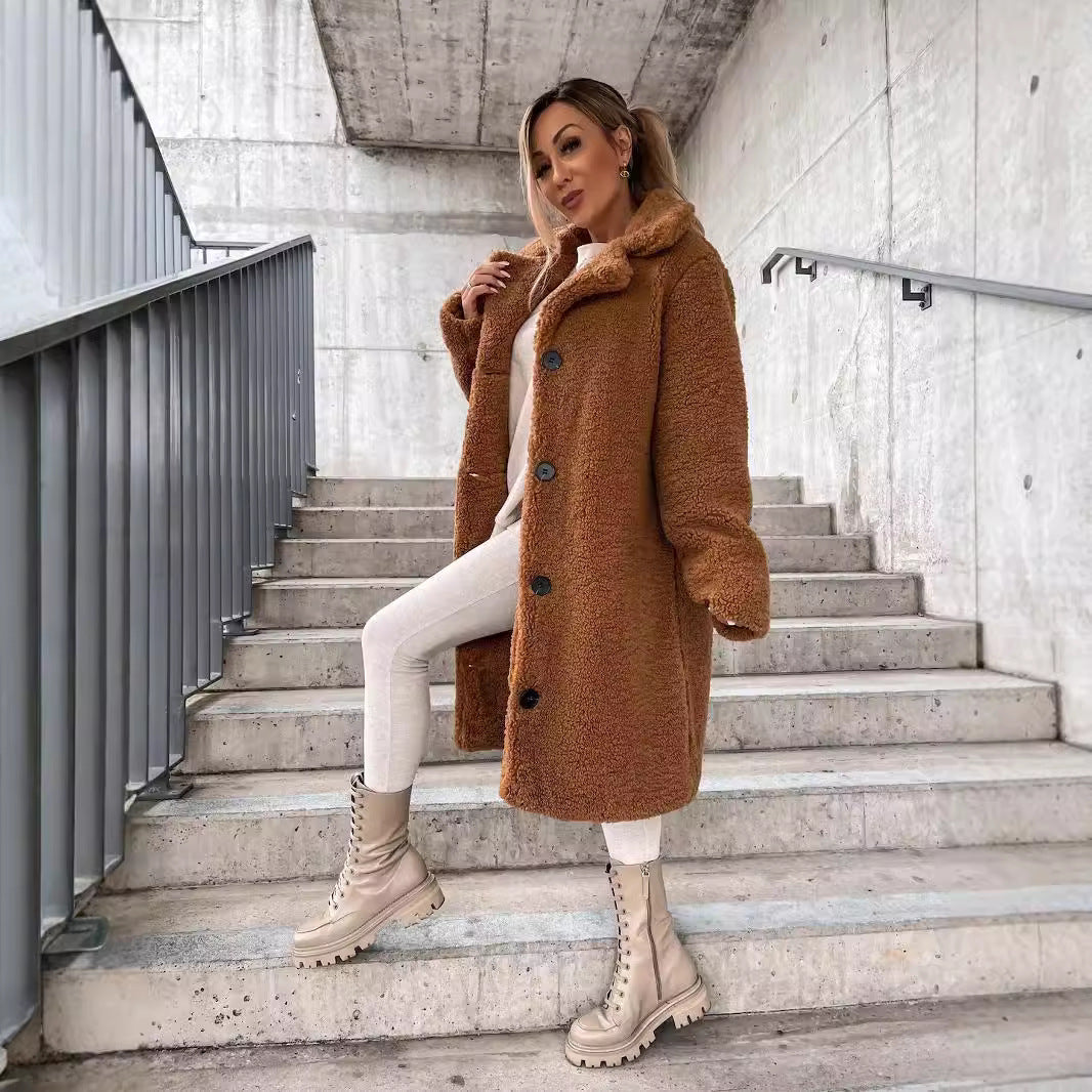 Street Wave Plus Size Midi Teddy Coat With Buttons Luxurious Oversized Warmth For Cold Weather