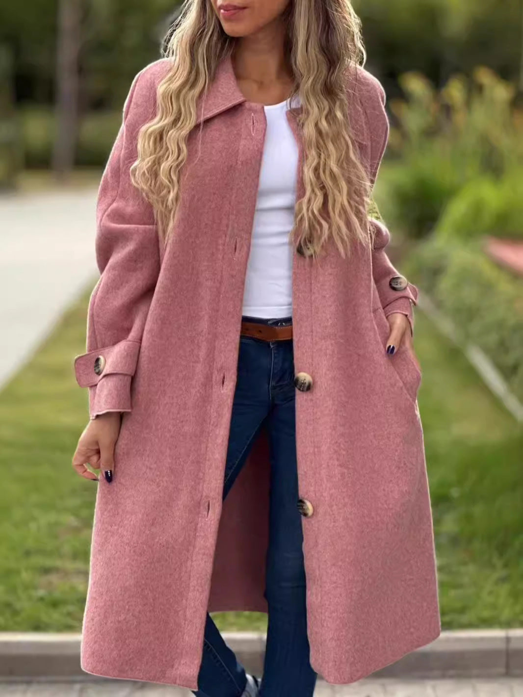Street-Wave Women's Wool-Blend Coat With Relaxed Fit Front Button Closure Bold Lapels