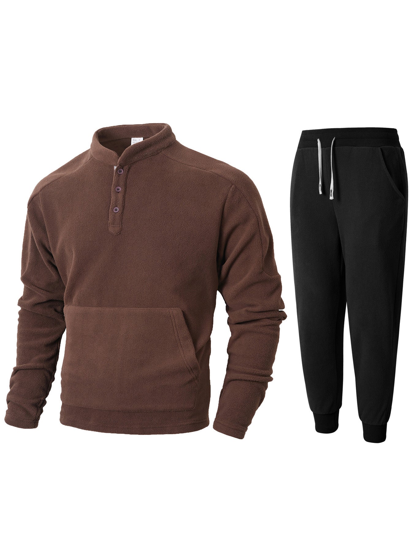 Street-wave Men's Cozy Fleece Tracksuit Set With Button Placket And Pockets For Home And Sport