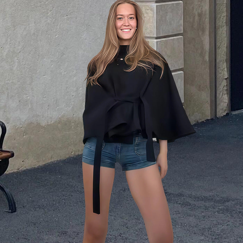 Street-Wave Women Cape Jacket Elegant Versatile Belted Cape Coat For Chic Sophistication