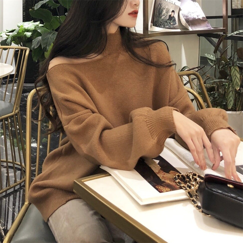 Streetwave Oversized Sweater With Off Shoulder Cut And Roll Neck For Trendy Women