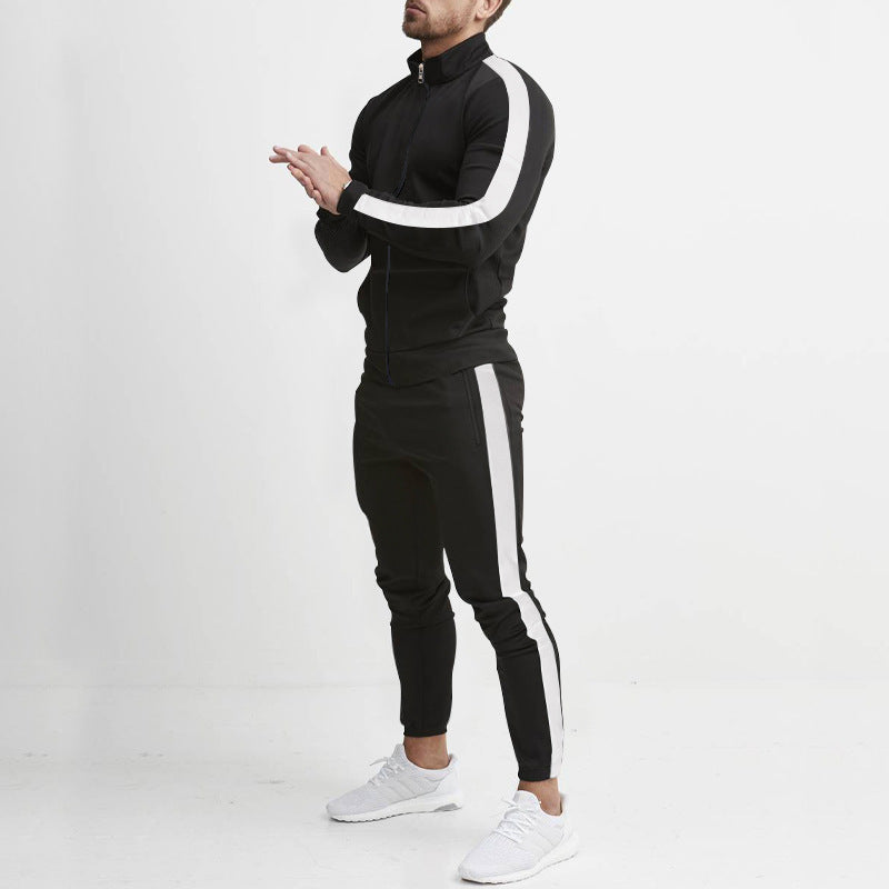 Street Wave Men's Athletic Tracksuit Set With High Collar Zip And Stripe Details For Training