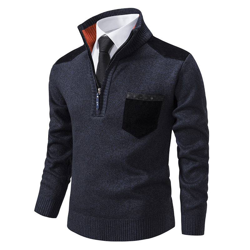 Street Wave Mens Elegant Knit Sweater With Collar And Pockets Premium Comfort For Modern Men