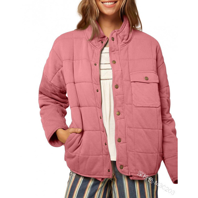 Womens Quilted Jacket Streetwave With Decorative Button Warm Cozy Outerwear For Everyday Comfort