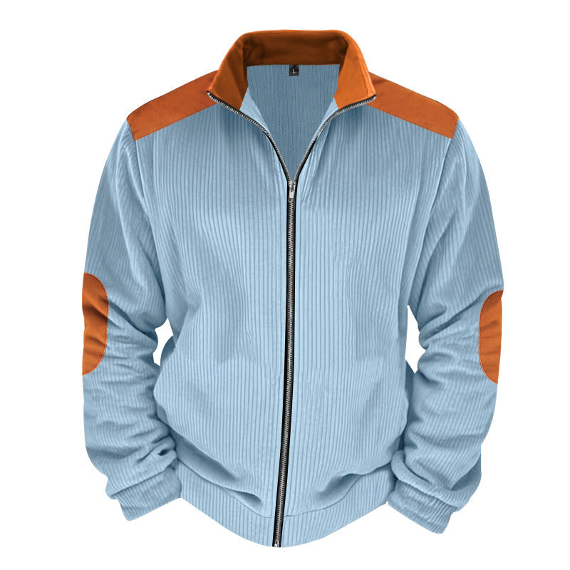 Mens Quilted Jacket Regular Fit Zipper Front Ribbed Texture Street Wave
