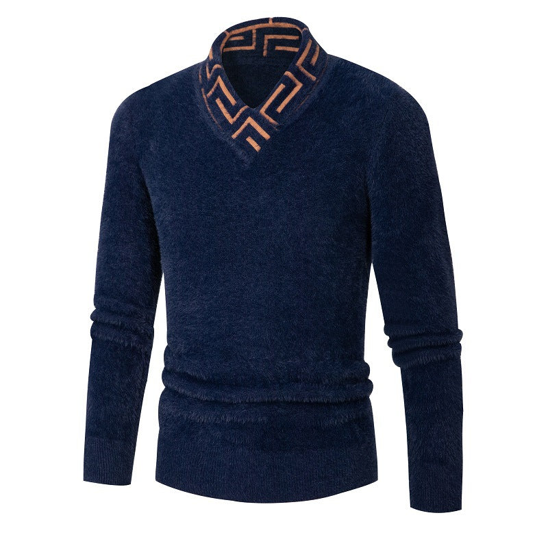 Mens Wool Sweater With Stand Collar Streetwave Cozy Structured Knit For Him Everyday Comfort