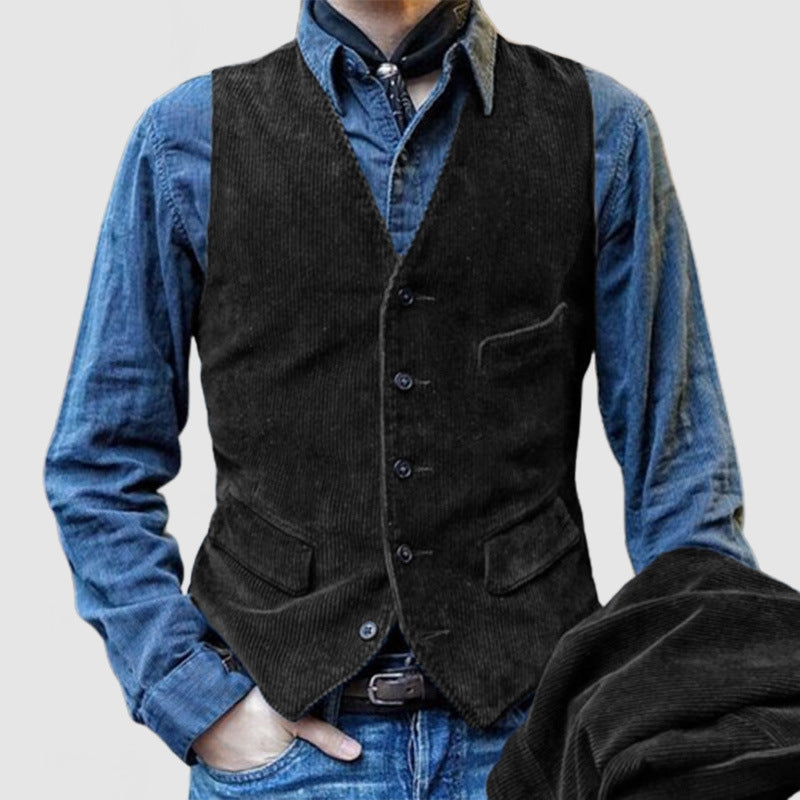 Corduroy Vest For Men Rustic Look With Practical Pockets Street-Wave Timeless Versatile Rugged Style