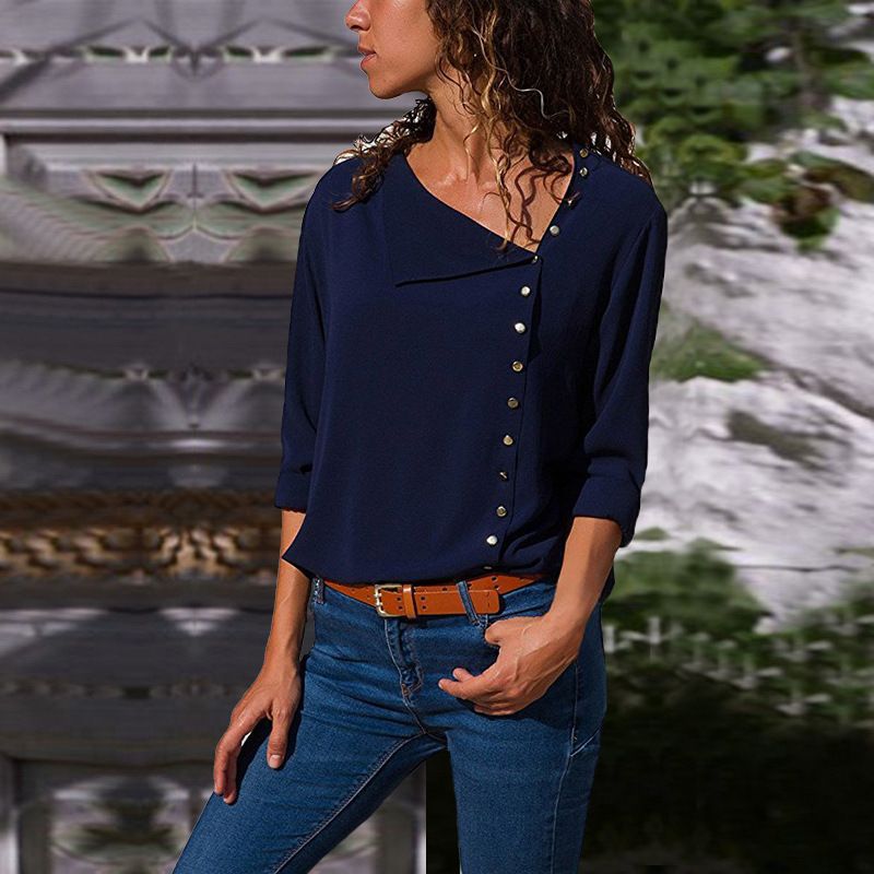 Street-wave Women Button-Up Relaxed Fit Blouse Breathable Lightweight For Work And Casual